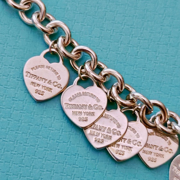 🧧SOLD🎋 RARE Tiffany & Co. RTT Multi Dangle Heart Tag Silver Necklace 24" - Picture 2 of 7